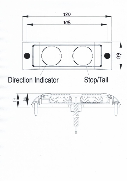 Technisches Diagramm der Truck-Lite LED Zusatzleuchte SS49330 mit Anschluss- und Montagehinweisen für Nebelschluss- und Rückfahrlich