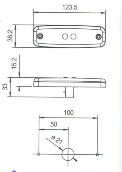 Technische Zeichnung der Rubbolite LED Markierungsleuchte 890/01/04 mit Maßangaben